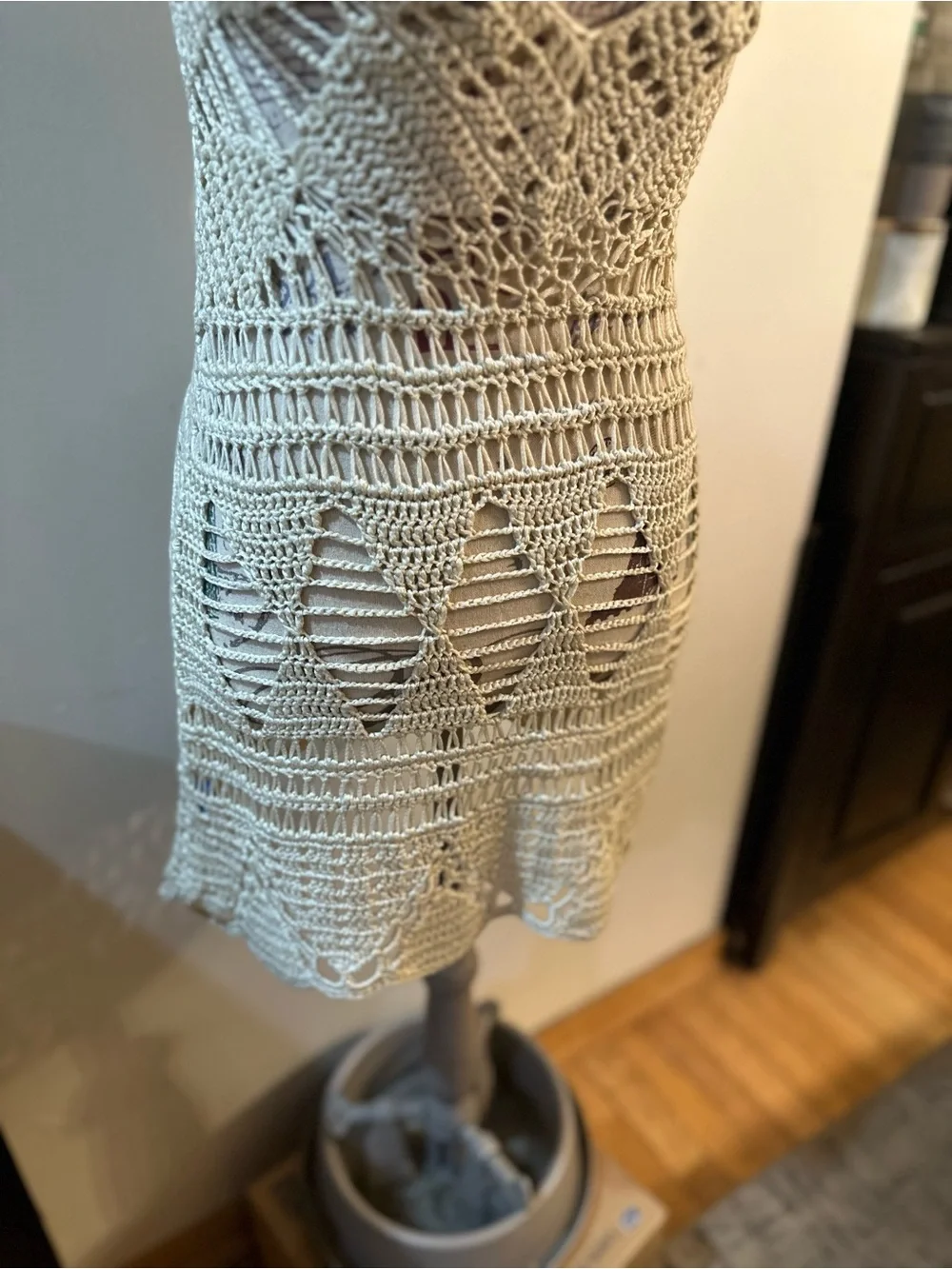 Cream Crochet V-Neck Swim Coverup Dress